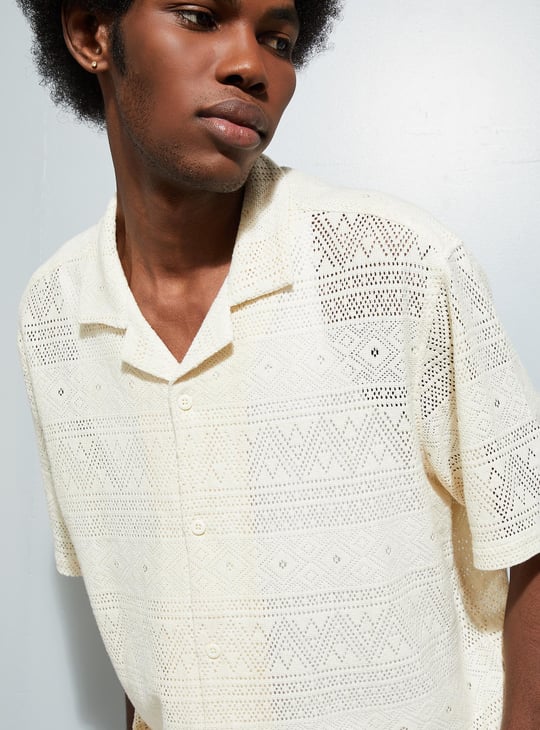 SYUMAN 24SS Crochet Short Sleeve Shirt ⁡ Buy Sonsie white crochet shirt for men online in India