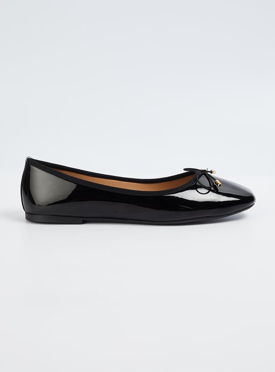 Women Bow-Detailed Ballerinas Black PU