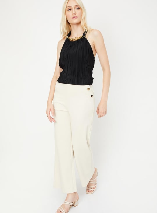 Women Pleated Chain-Detailed Halter Top