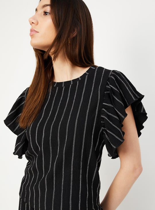 Women Striped Flutter Sleeve Top