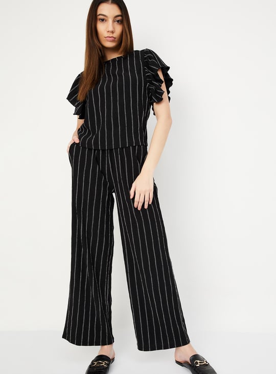 Women Striped Flutter Sleeve Top