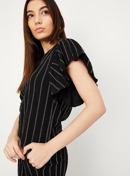 Women Striped Flutter Sleeve Top