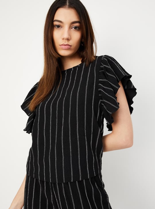Women Striped Flutter Sleeve Top