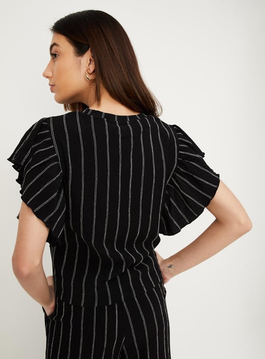 Women Striped Flutter Sleeve Top