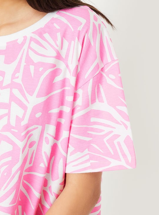 Girls Printed Knitted Cropped T-shirt