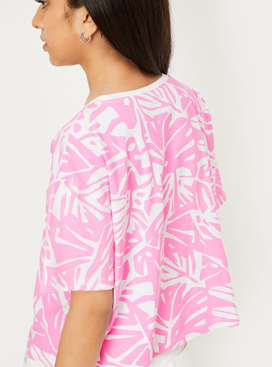 Girls Printed Knitted Cropped T-shirt