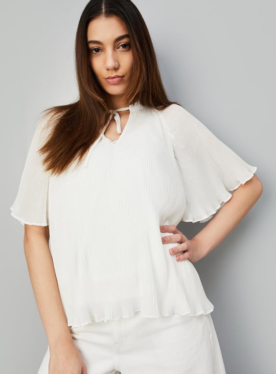 Women Accordion Pleated Tie-Up Top