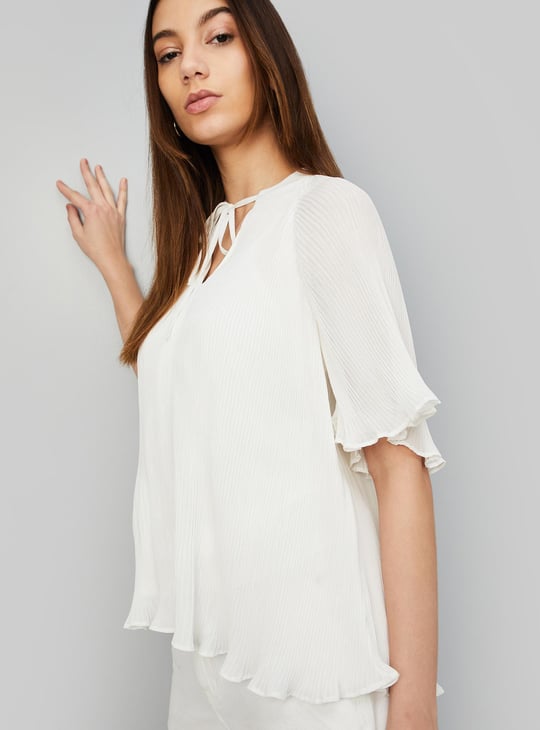 Women Accordion Pleated Tie-Up Top