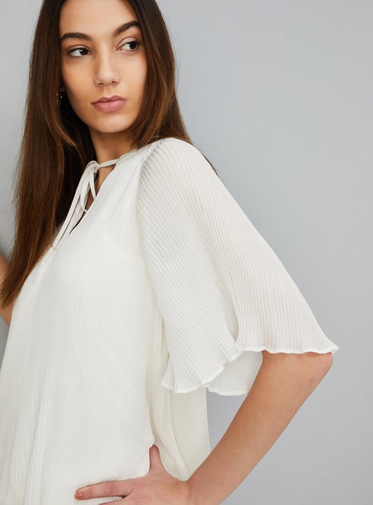 Women Accordion Pleated Tie-Up Top