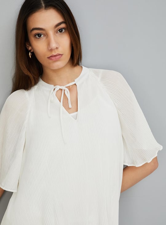 Women Accordion Pleated Tie-Up Top