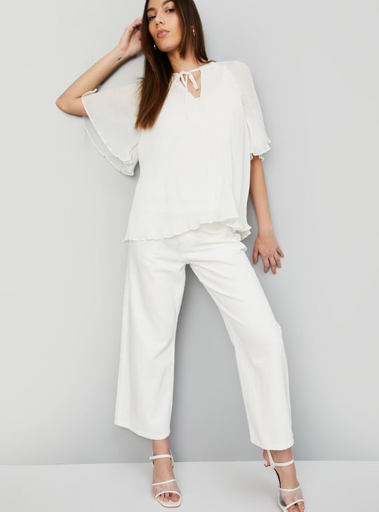 Women Accordion Pleated Tie-Up Top