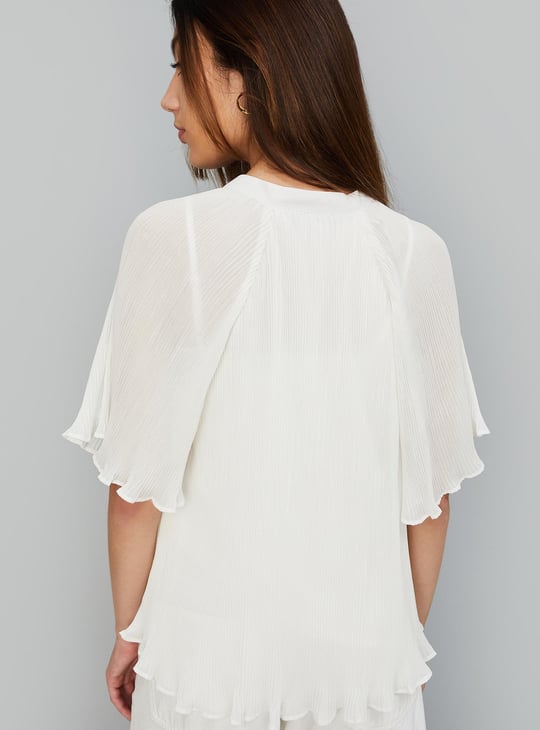 Women Accordion Pleated Tie-Up Top
