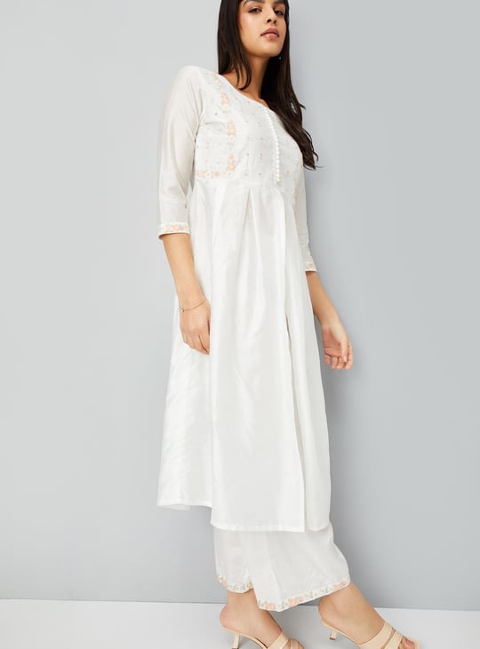 Women Embroidered Front Slit Kurta with Palazzos