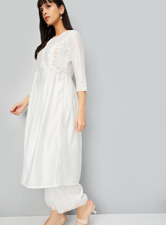 Women Embroidered Front Slit Kurta with Palazzos