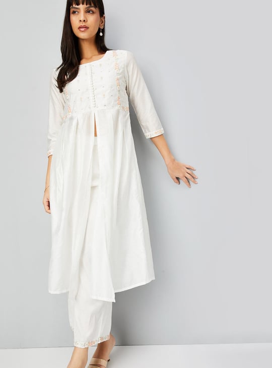 Women Embroidered Front Slit Kurta with Palazzos