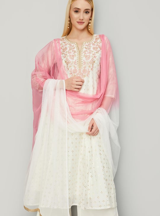 Women Embroidered A-line Kurta Set with Dupatta