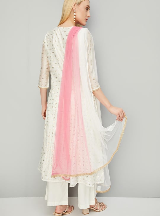Women Embroidered A-line Kurta Set with Dupatta