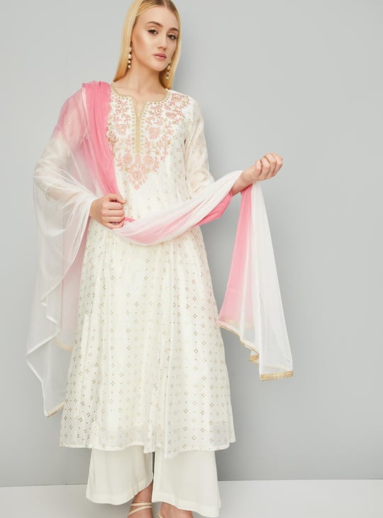 Women Embroidered A-line Kurta Set with Dupatta