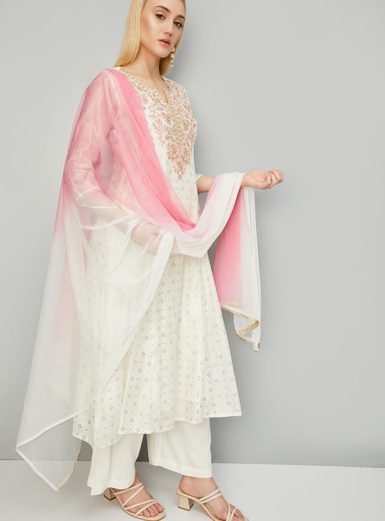 Women Embroidered A-line Kurta Set with Dupatta