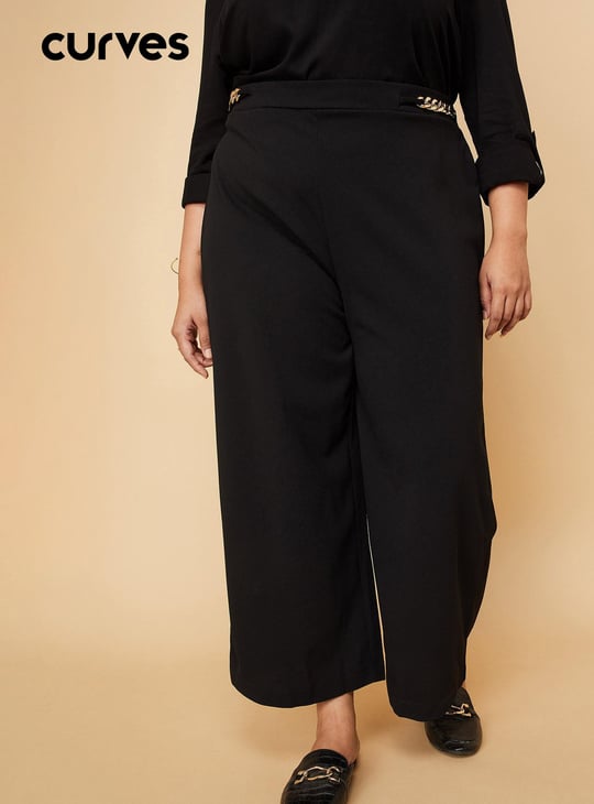 Women Solid Wide Leg Formal Trousers