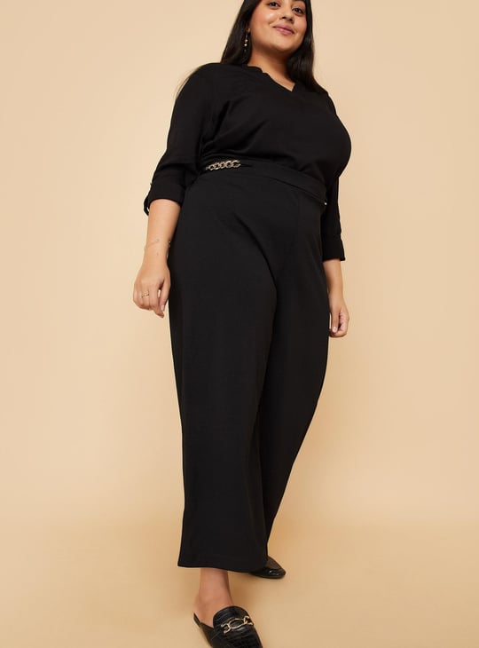 Women Solid Wide Leg Formal Trousers