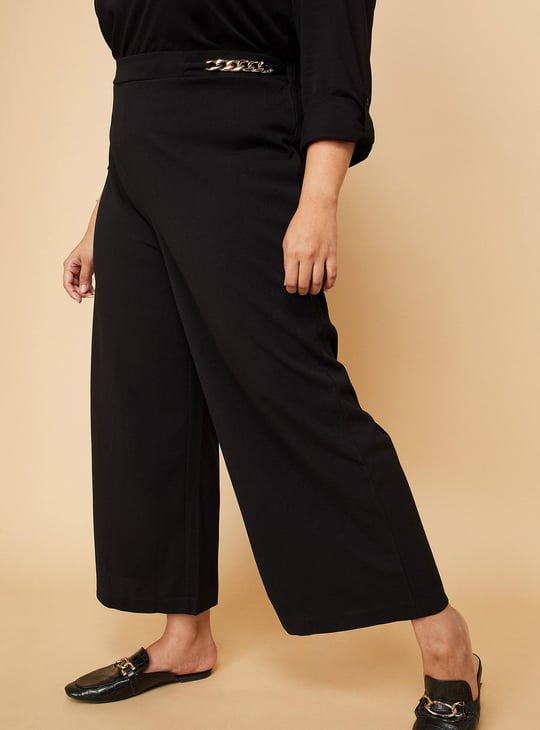 Women Solid Wide Leg Formal Trousers