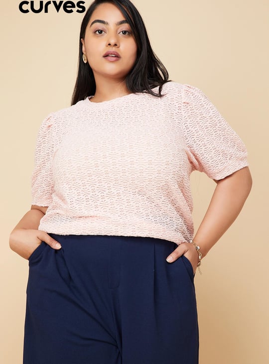 Women Textured Puffed Sleeves Blouse