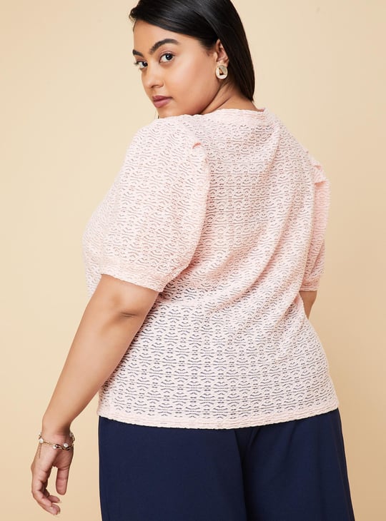 Women Textured Puffed Sleeves Blouse