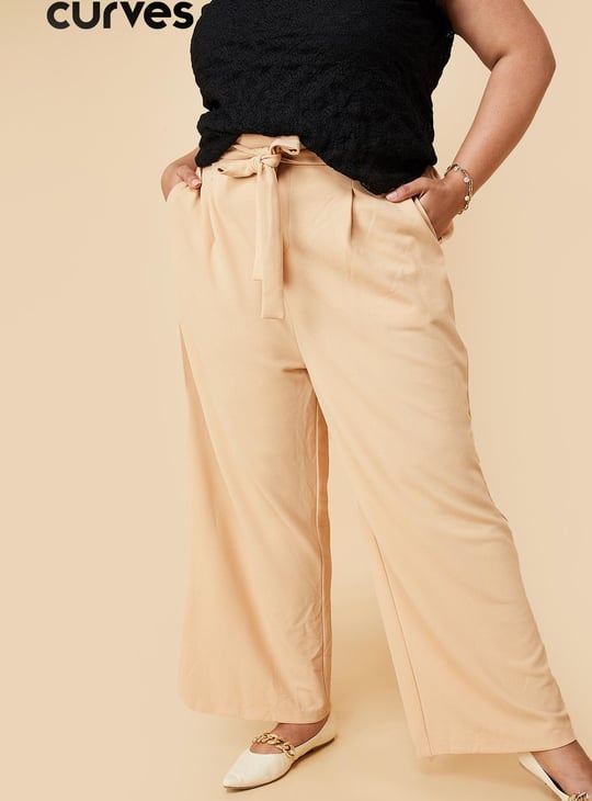 Women Solid Wide Leg Trousers