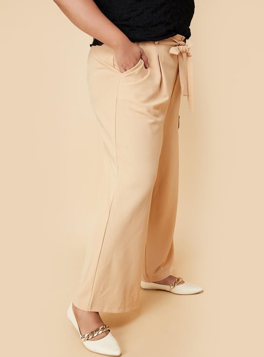 Women Solid Wide Leg Trousers