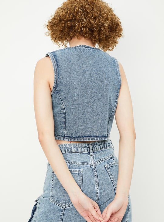 Women Washed Denim Waistcoat