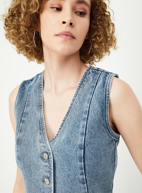 Women Washed Denim Waistcoat