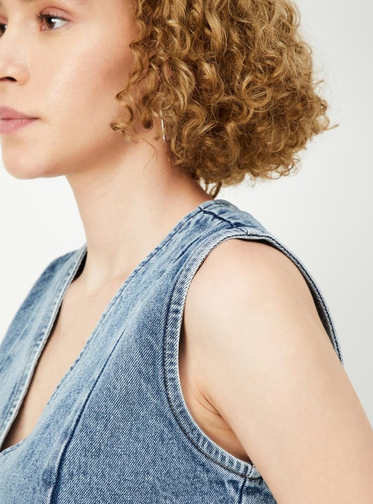 Women Washed Denim Waistcoat