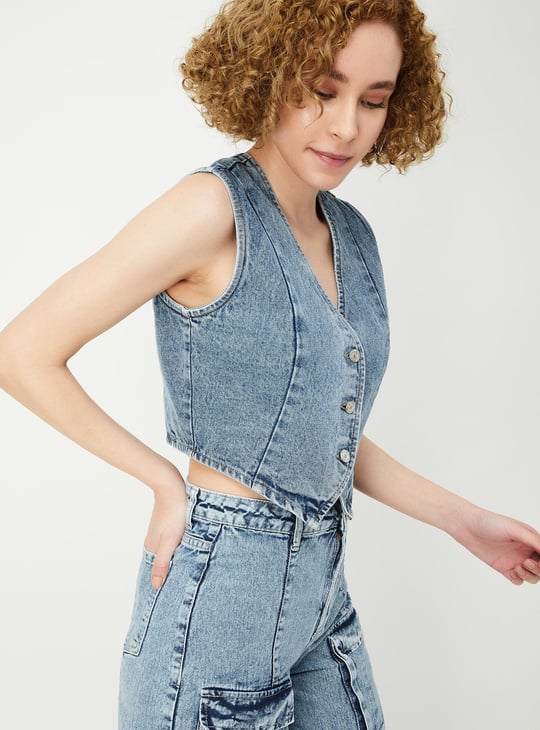 Women Washed Denim Waistcoat