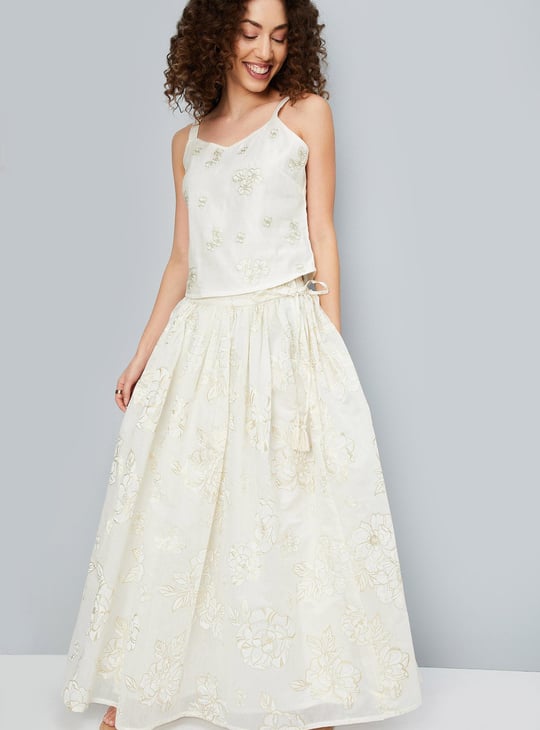 Women Printed Skirt Set with Shrug