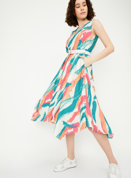 Women Printed Asymmetrical Hem Dress