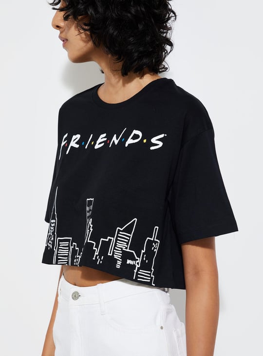 URB_N Women Friends Printed Cropped T-shirt | Black | Printed