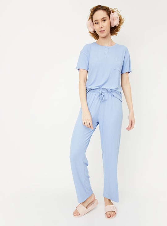 Women Ribbed PJ Set