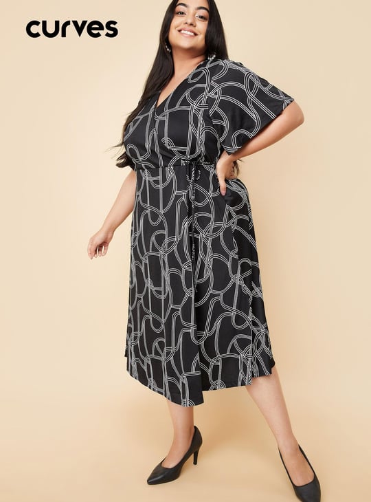 Women Printed Wrap Dress Black Printed