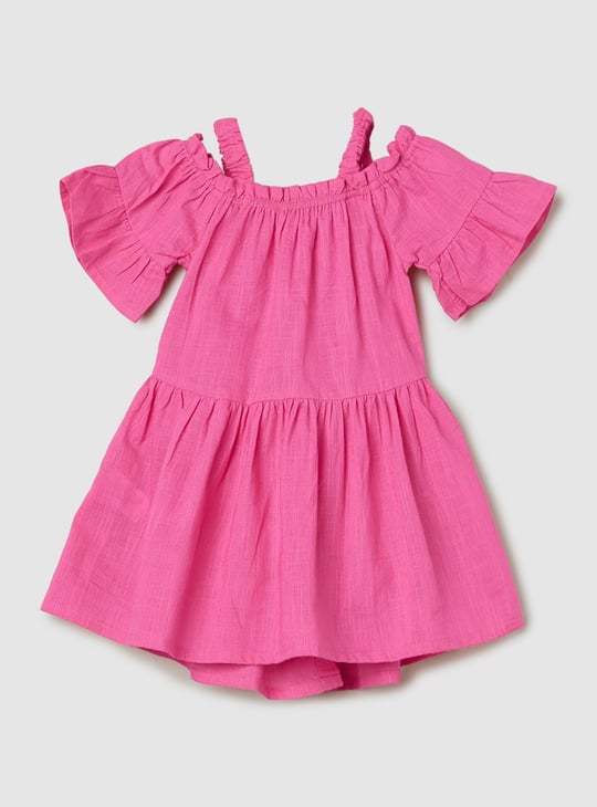 Girls Solid Cold-Shoulder A-line Dress