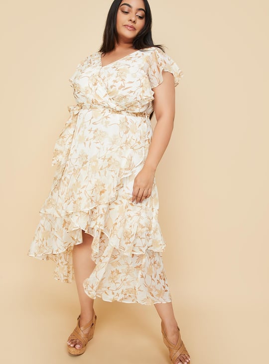 Women Floral Printed Ruffled Midi Dress