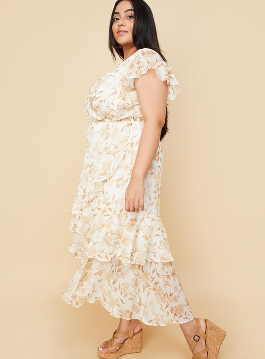 Women Floral Printed Ruffled Midi Dress