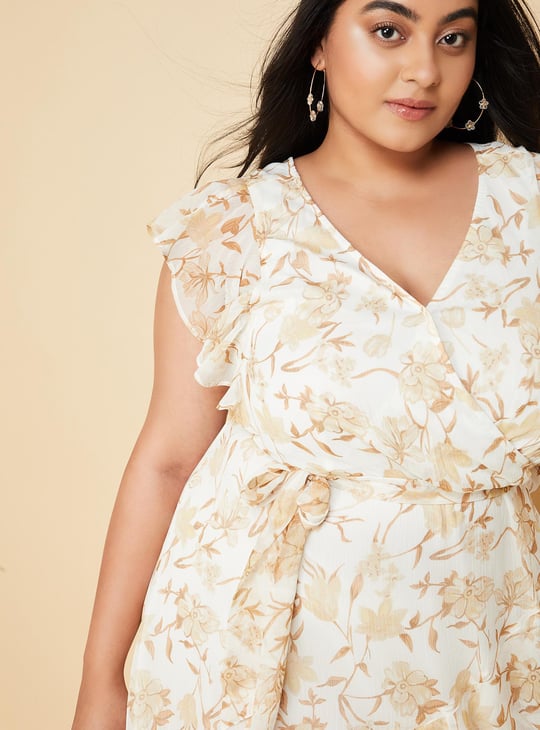 Women Floral Printed Ruffled Midi Dress