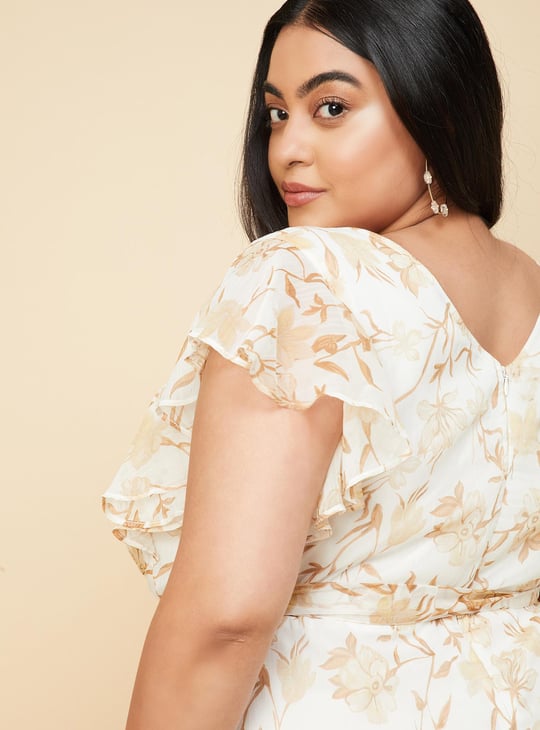 Women Floral Printed Ruffled Midi Dress