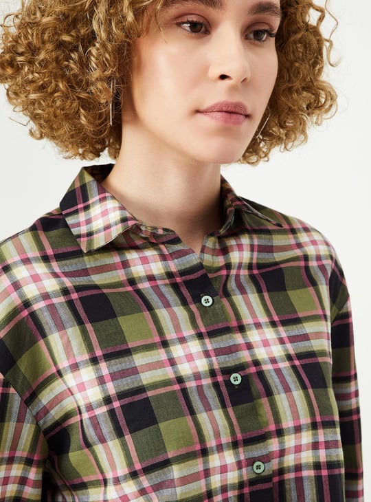 Women Checked Yarn Dyed Crop Shirt