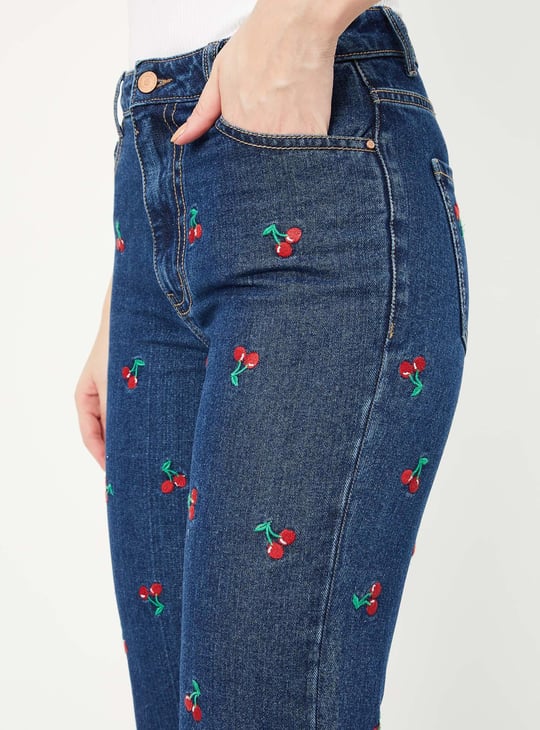 Women Mom Fit Embroidered Jeans