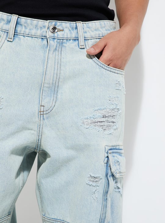 URB_N Men Loose Fit Distressed Cargo Jeans