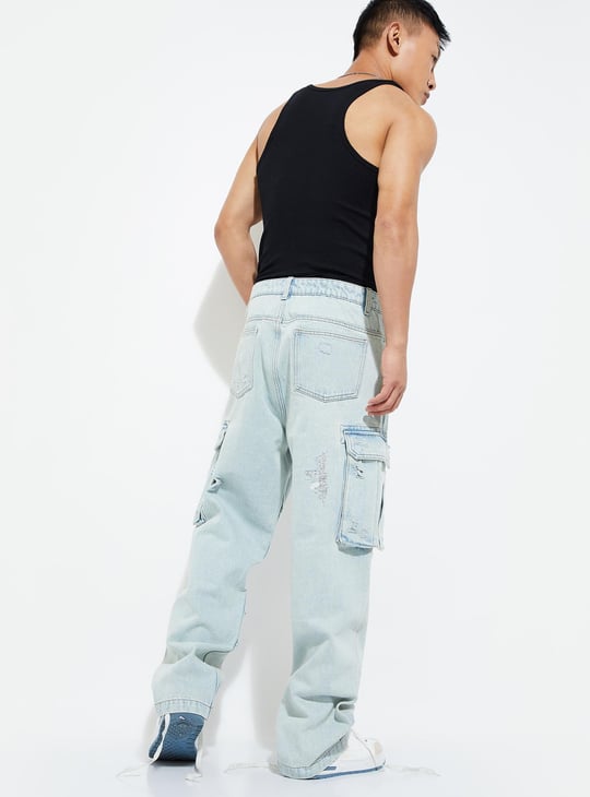 URB_N Men Loose Fit Distressed Cargo Jeans