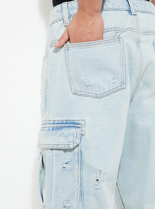 URB_N Men Loose Fit Distressed Cargo Jeans
