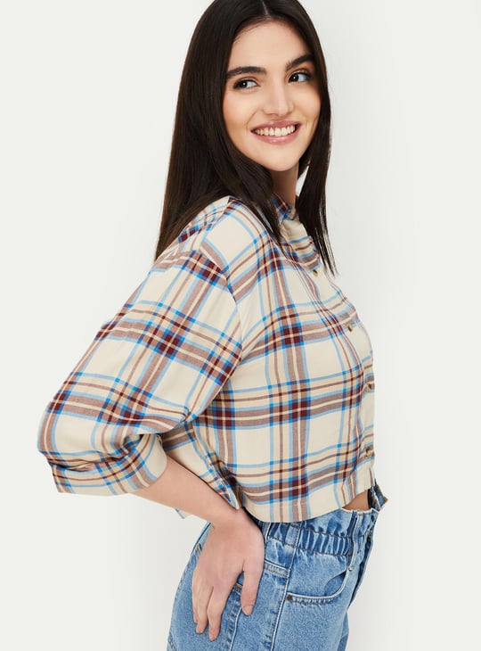 Women Checked Cropped Shirt